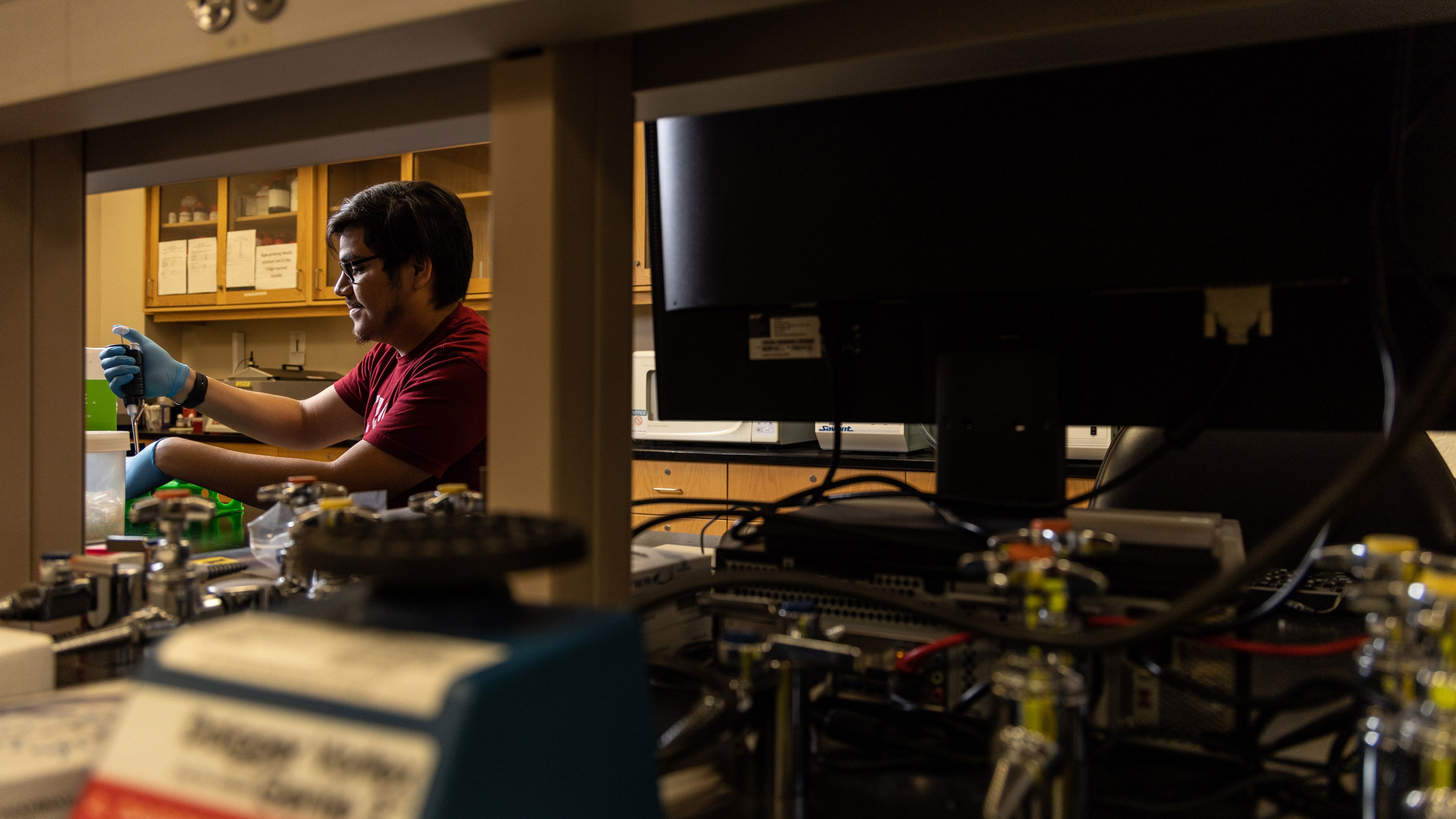 Central Washington University student working in the science lab