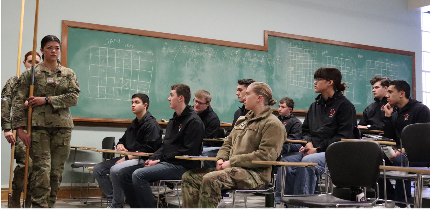 ROTC students practicing in the classroom
