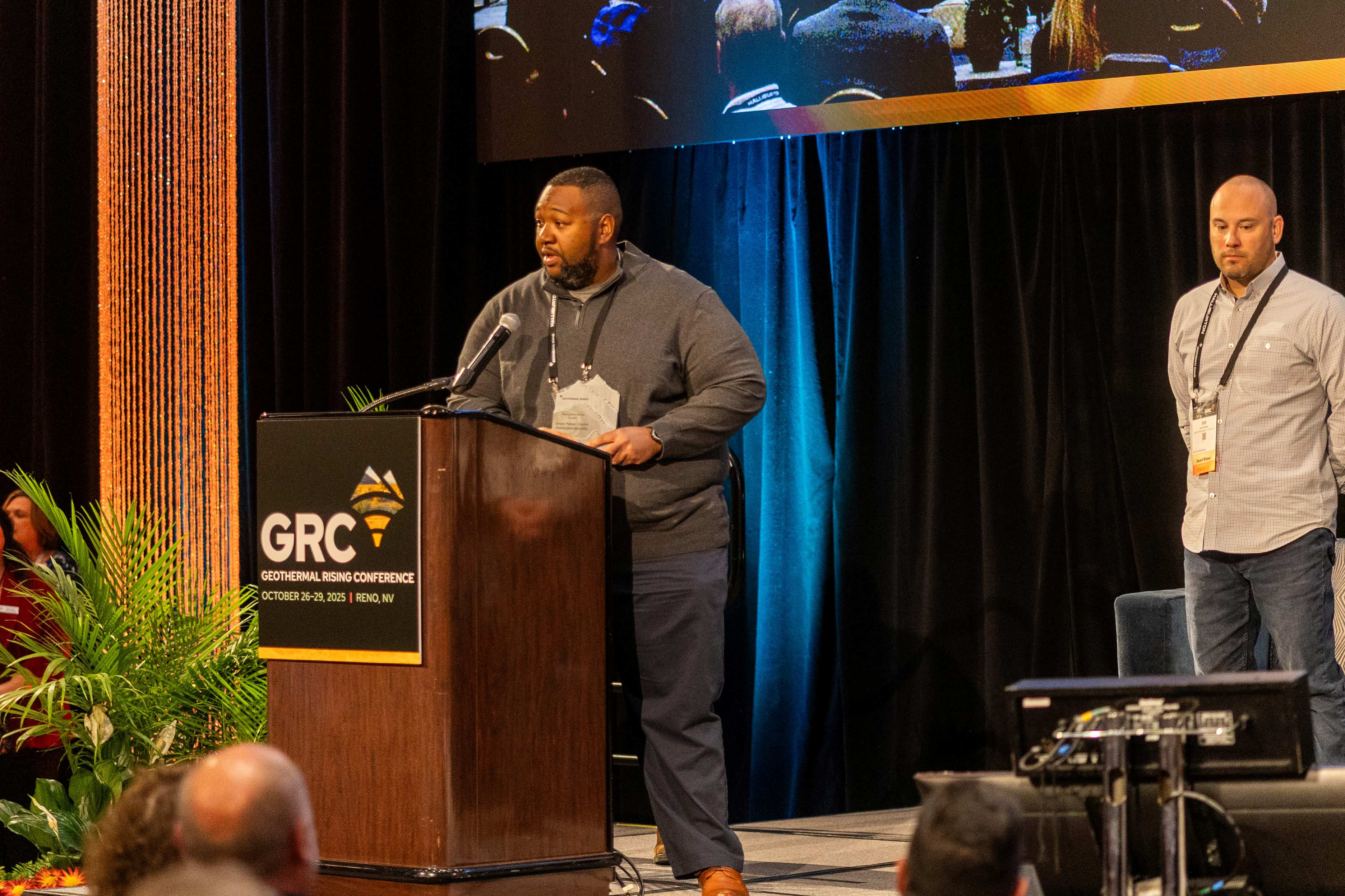 Delano Palmer speaking to the Geothermal Rising conference in Reno.