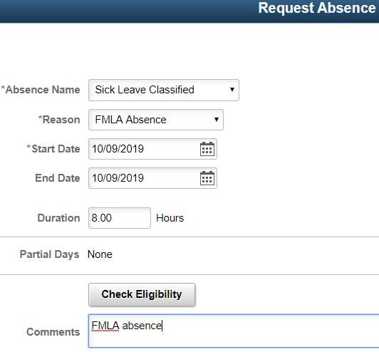 Example of entering leave absence