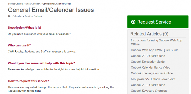 Image showing service request button 
