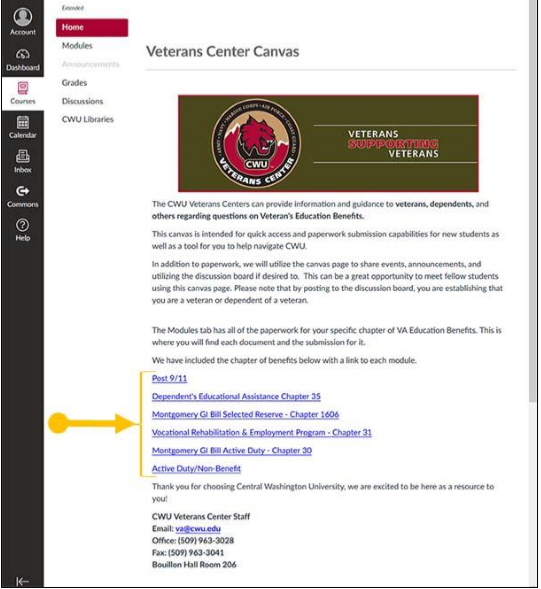 In Canvas, click on the education benefit that you're using.