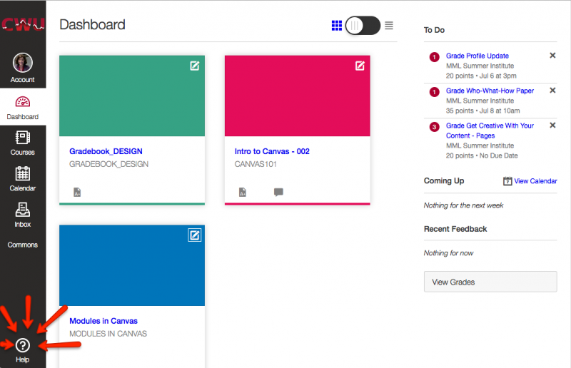 The location of the Canvas "Help" button displayed in the bottom left corner of the Canvas page.