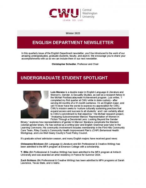 First page of newsletter Winter 2023