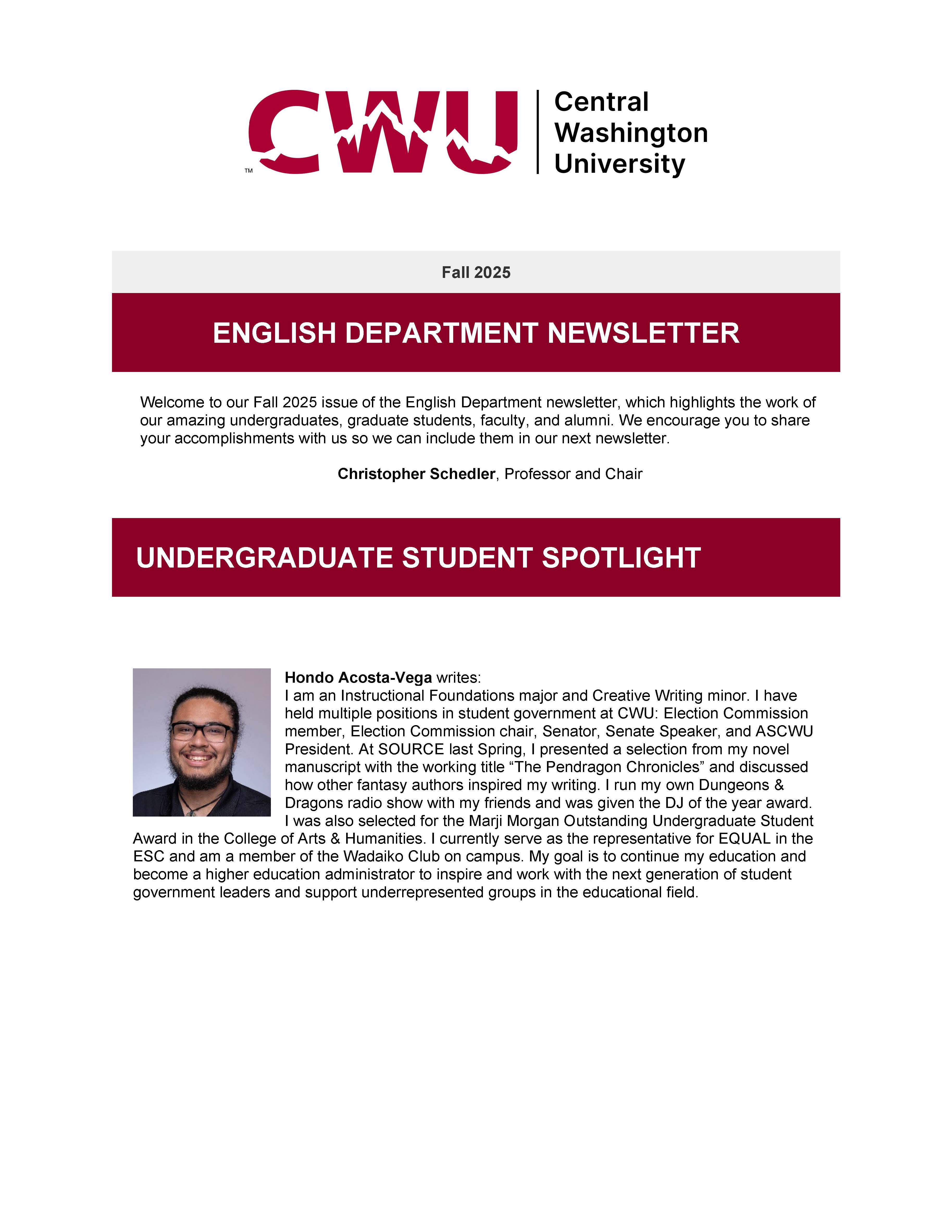 First page of English Newsletter Fall 2025