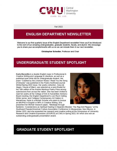 First page of newsletter Fall 2022