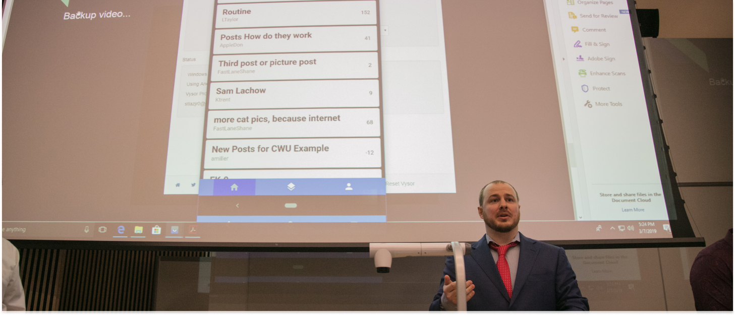 Student giving a presentation.