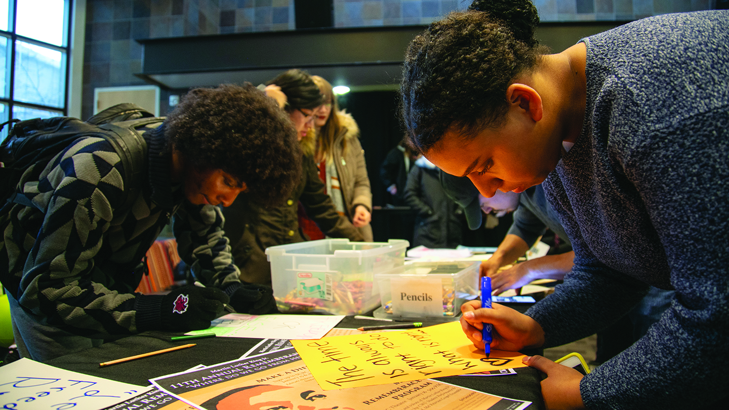 Students preparing for the MLK Day parade