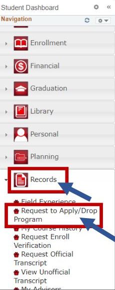 Menu in MyCWU for choosing to apply online