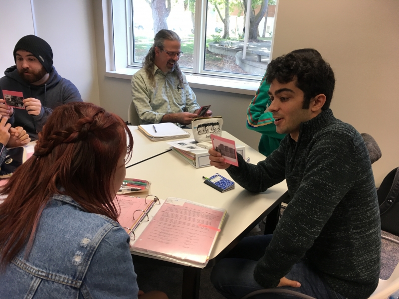 Students studying at a table
