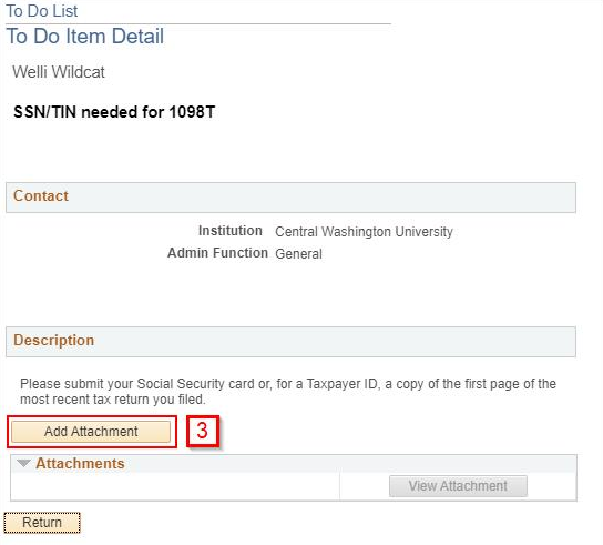 The student has clicked on the to do list item and is in the detail screen for that specific task. A button that says "Add Attachment" is highlighted.