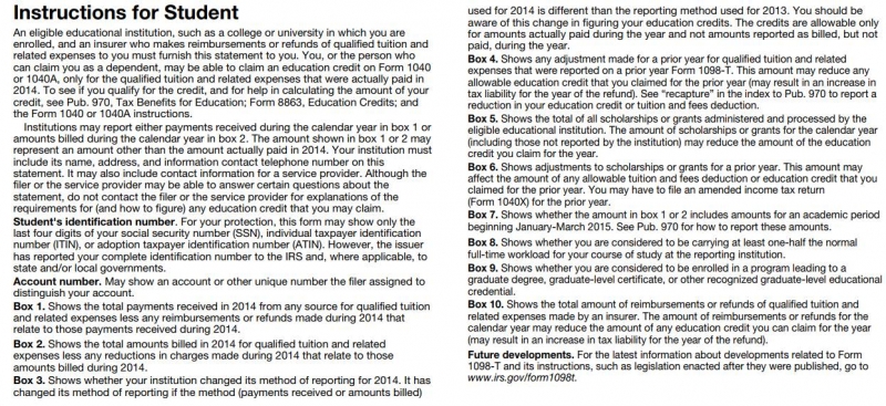 The instructions for a 1098T that will be shown on the PDF.