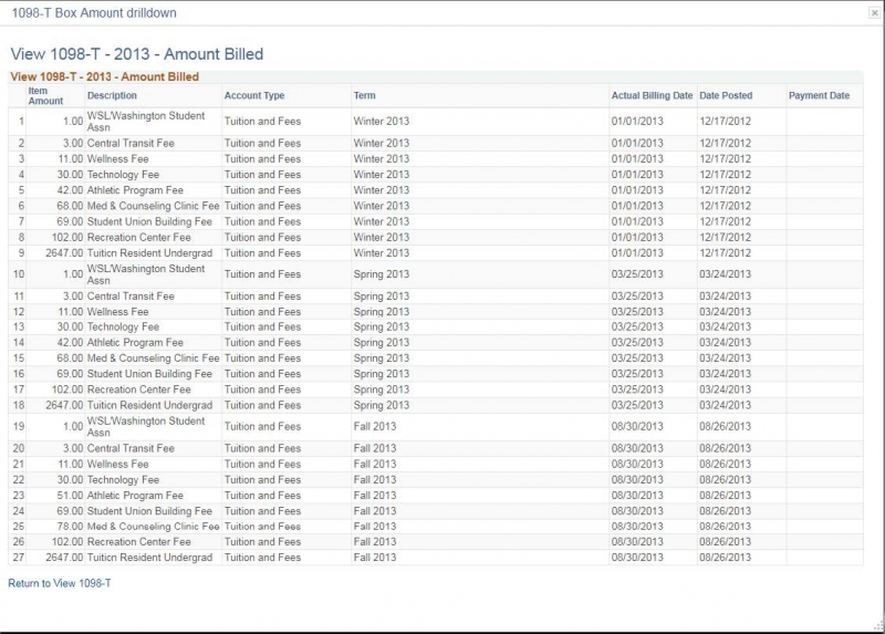 The Box Amount tab page. There is a list of items that describes the amount billed and how much each item costed and the quantity of each item. 