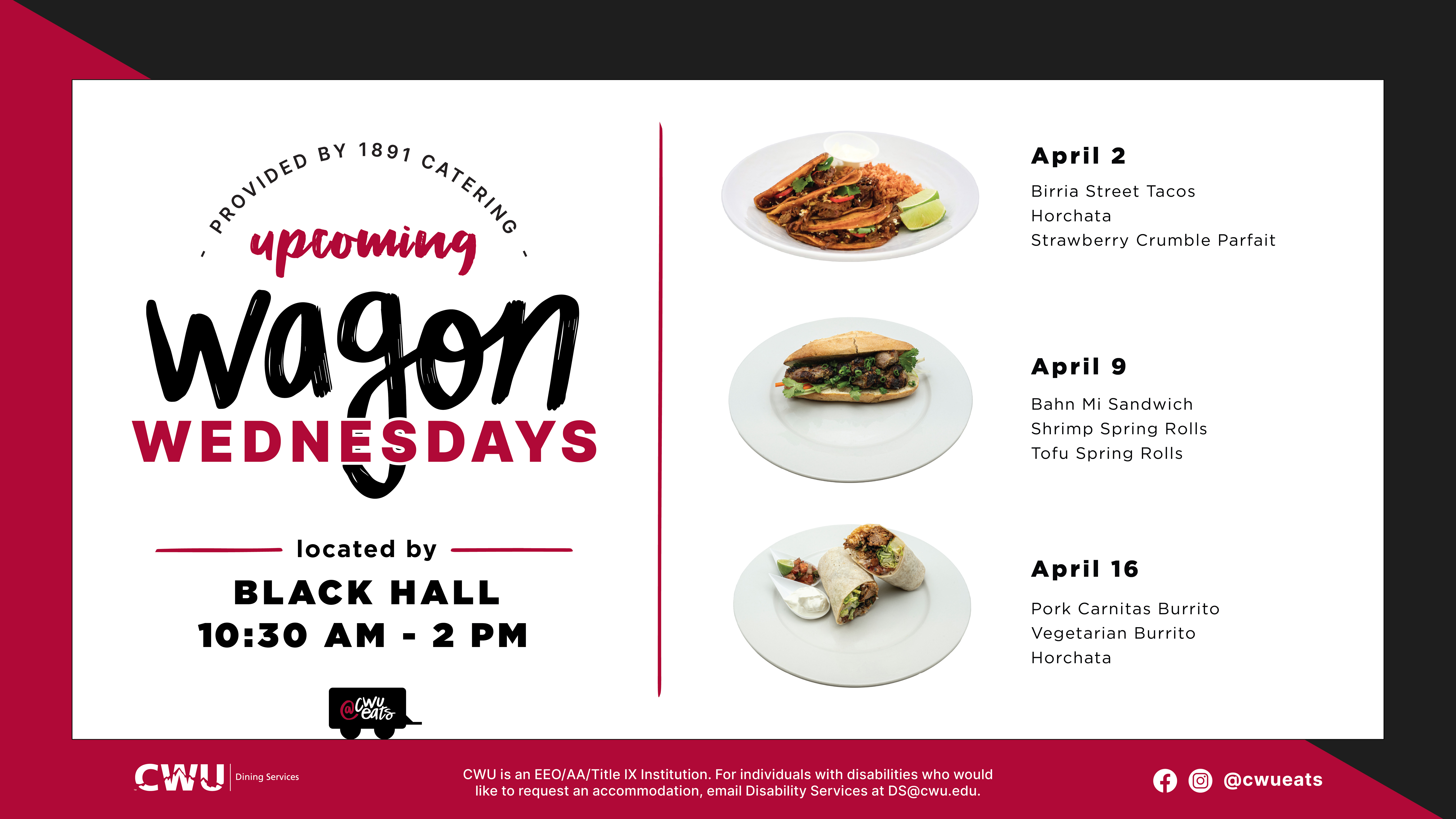 Wagon Menu for April 2, 9 and 16