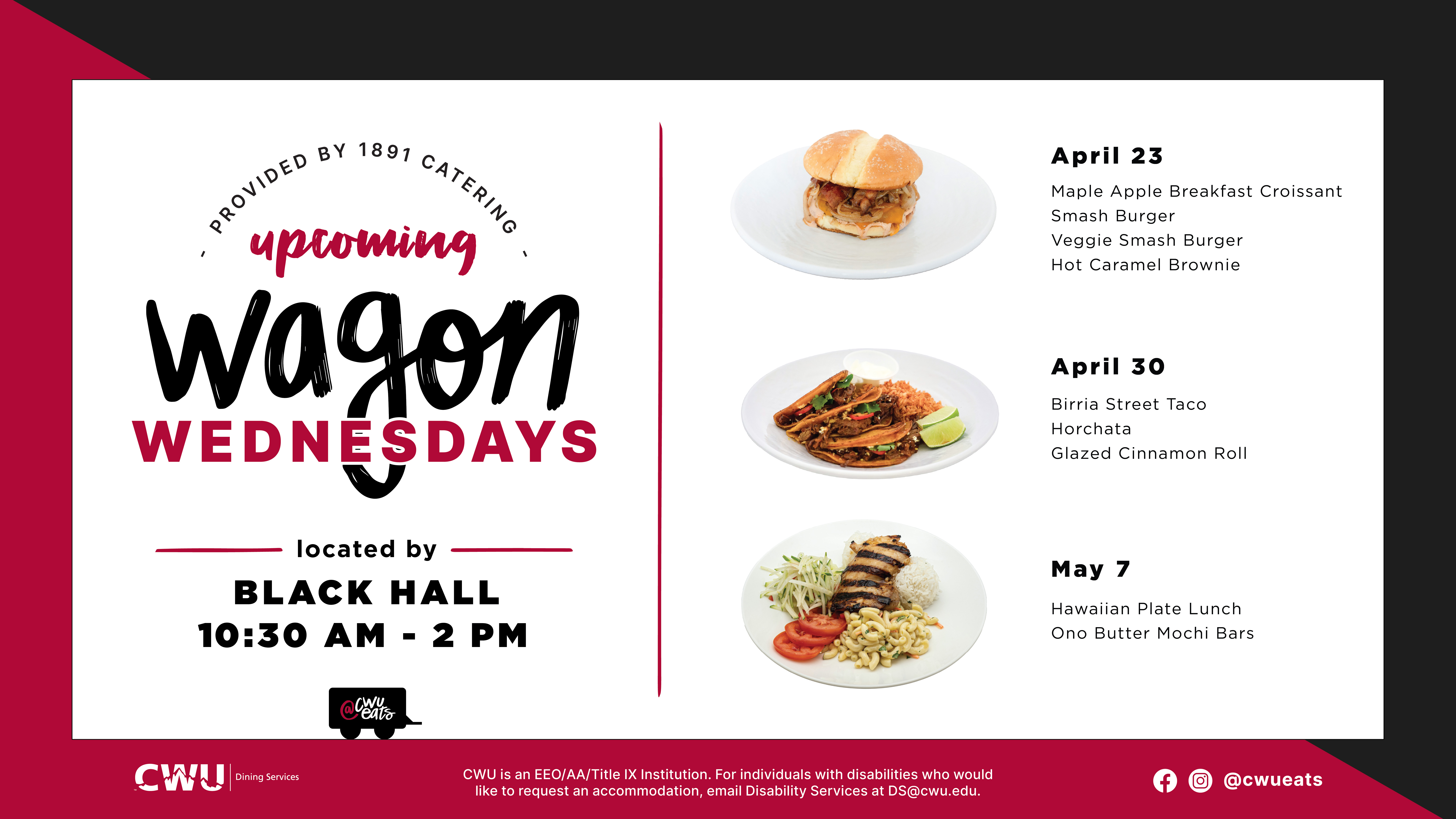 Menu for April 23, 30 and May 7