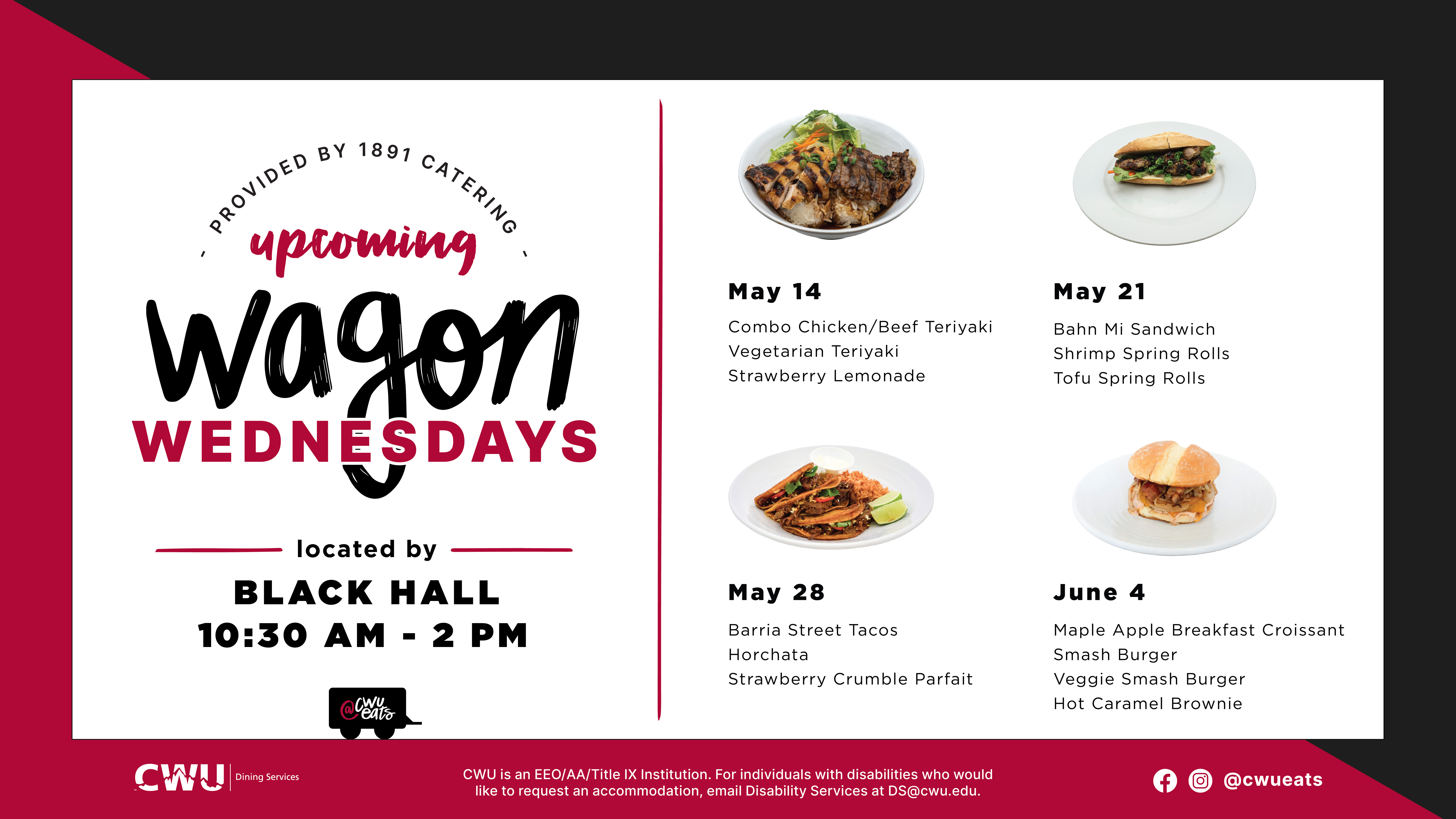 Menu for May 14, 21, 28 and June 4