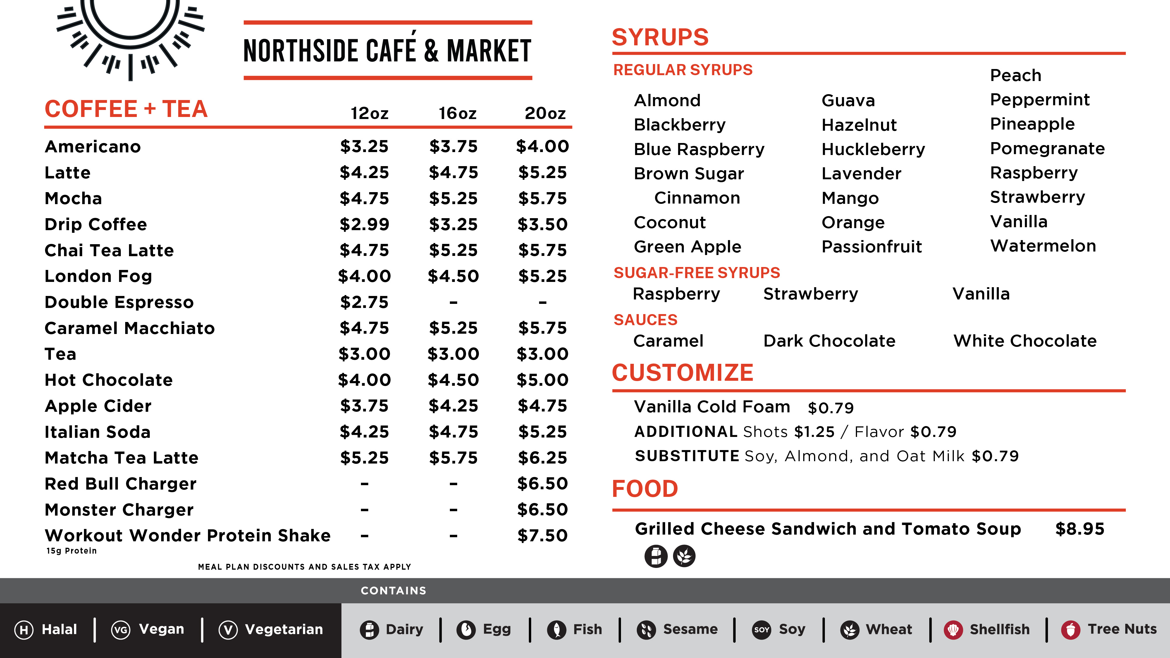 Northside Cafe Menu Board