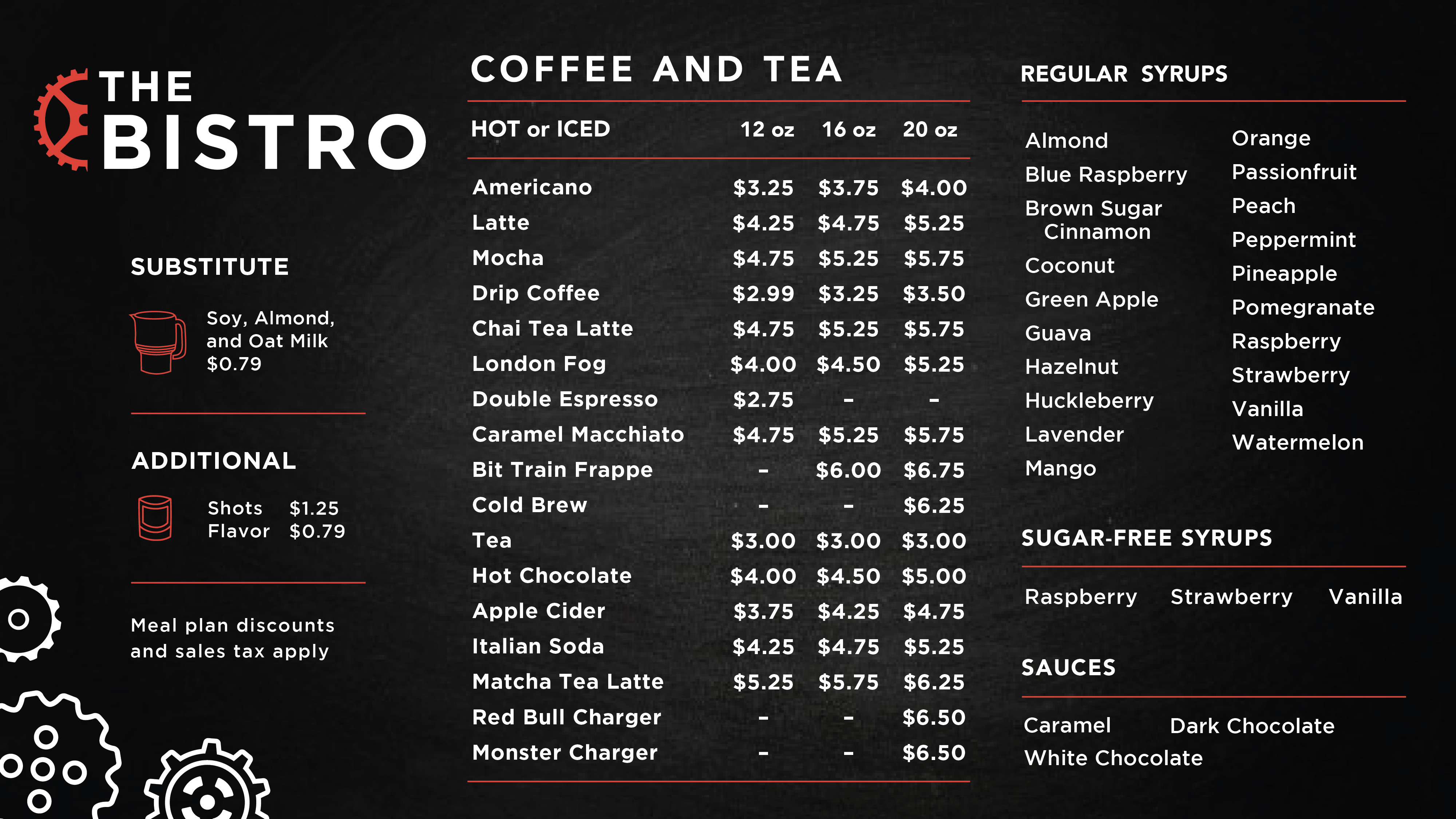 The Menu Board at The Bistro Cafe