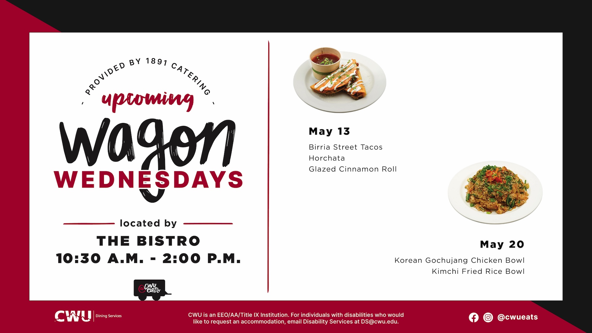 Menu for May 13 and 20