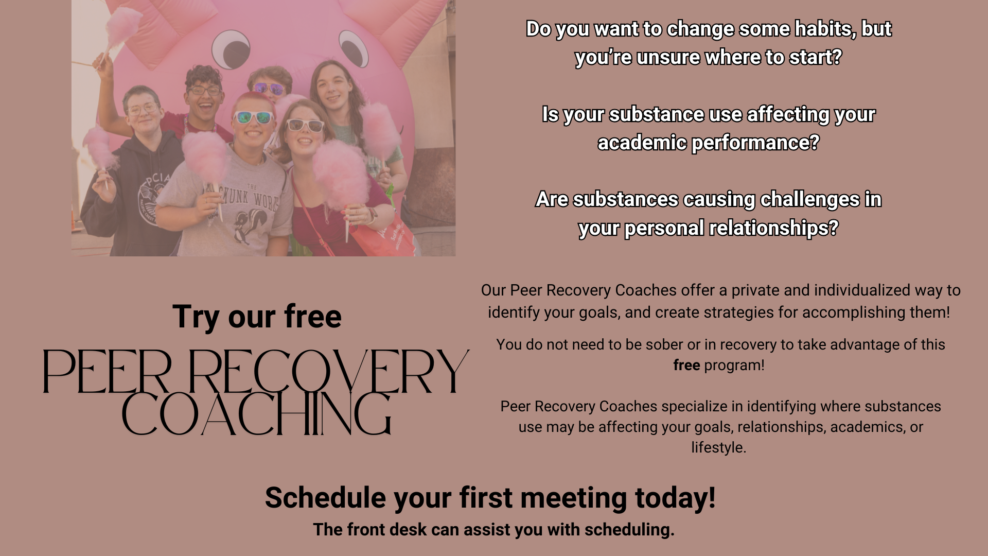Promotional poster for Peer Recovery Coaching in the Office of Health Promotion