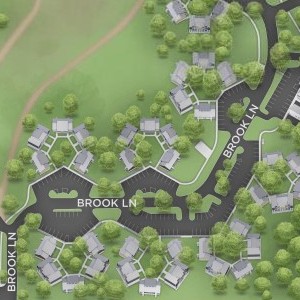Overhead view of a map of Brooklane Village.