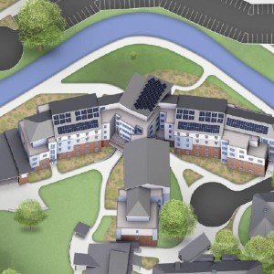 An aerial view of Barto Hall.