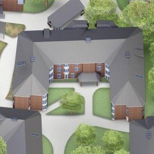 An aerial view of Sparks Hall