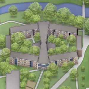 Aerial View of Stephens Whitney Residence Hall 