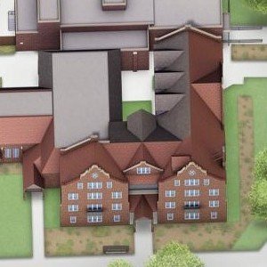 An aerial view of Sue Lombard Hall