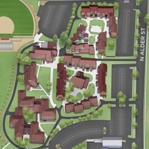 map showing the location of Student Village