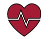 An image of a red love heart with a white heart beat wave signal on it.