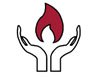 A logo of hands holding a flame of a fire.